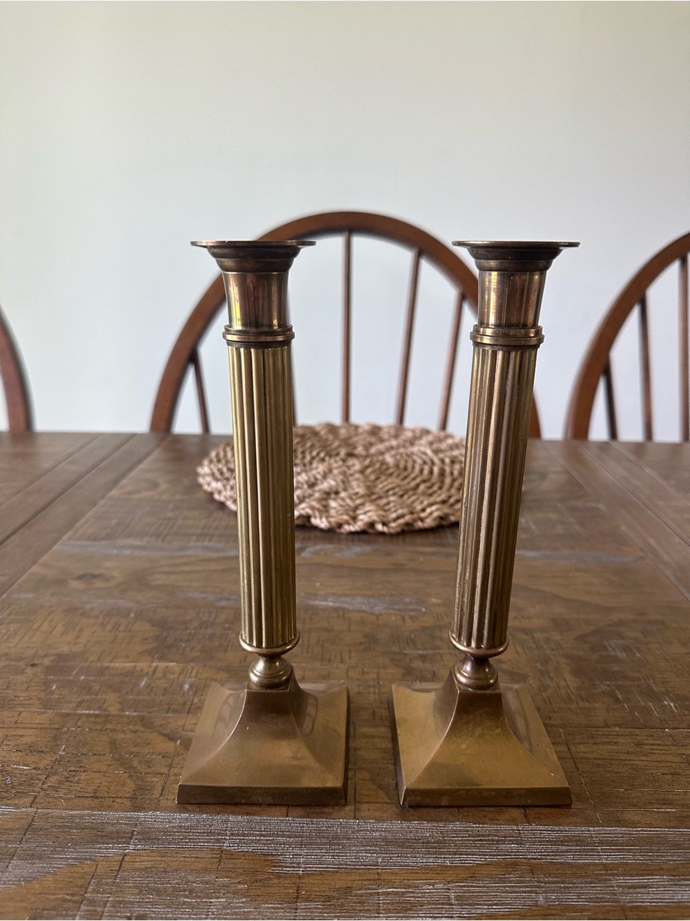 Vintage Two Solid Brass Candle Holders